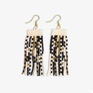 Adaline Mixed Patterns Beaded Fringe Earrings - Black/Cream - The Farmhouse