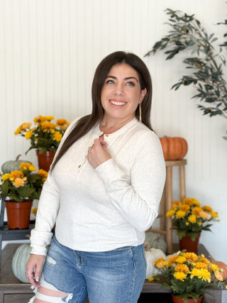 Aeris Long Sleeve Henley Top, Oatmeal - 100 Casual Tops - The Farmhouse