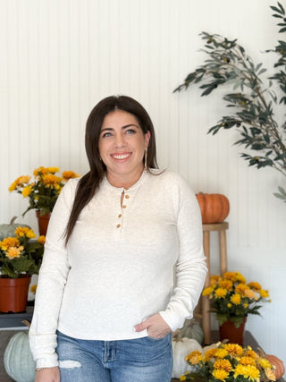 Aeris Long Sleeve Henley Top, Oatmeal - 100 Casual Tops - The Farmhouse