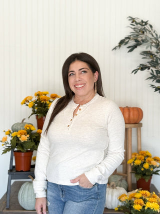 Aeris Long Sleeve Henley Top, Oatmeal - 100 Casual Tops - The Farmhouse