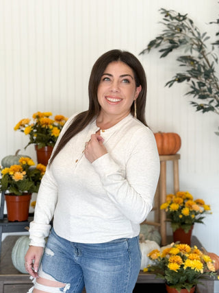 Aeris Long Sleeve Henley Top, Oatmeal - 100 Casual Tops - The Farmhouse