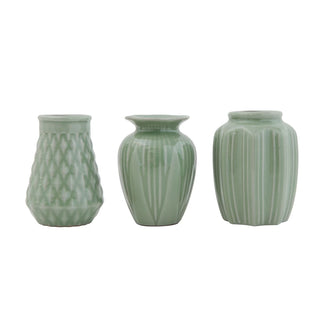 Jade Glow Crackle Glaze Mini Vase Set of 3