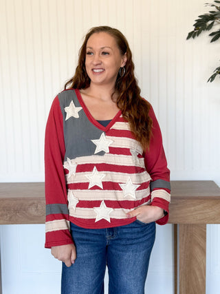 All American Ease Long Sleeve Top, Red - 140 Sweatshirts + Sweaters - The Farmhouse