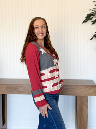 All American Ease Long Sleeve Top, Red - 140 Sweatshirts + Sweaters - The Farmhouse