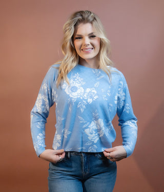 ALLIE ROSE Women's Autumn Bouquet Knit Sweater, Peri Blue - 100 Casual Tops - The Farmhouse