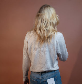 Alternate view of Allie Rose sandshell floral pointelle knit sweater