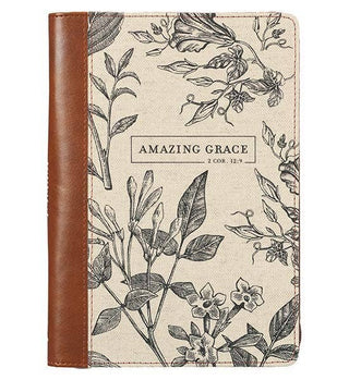 Amazing Grace Natural Canvas & Brown Faux Leather Journal - 420 Home Decor - The Farmhouse