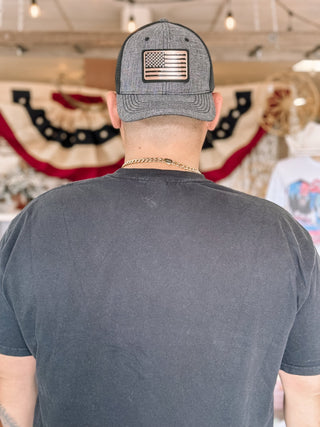 American Flag Metal Emblem Vented Hat - Grey - The Farmhouse