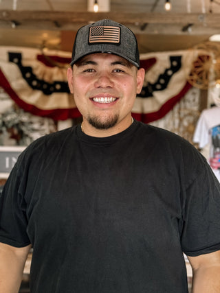 American Flag Metal Emblem Vented Hat - Grey - The Farmhouse