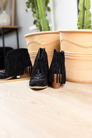 Amos Fringe Ankle Bootie in Black Suede - 110 Fashion Boots - The Farmhouse