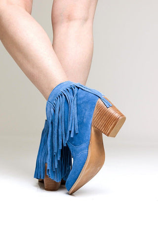 Amos Fringe Ankle Bootie in Blue Suede - 110 Fashion Boots - The Farmhouse
