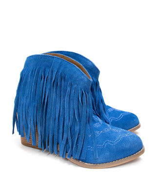 Amos Fringe Ankle Bootie in Blue Suede - 110 Fashion Boots - The Farmhouse