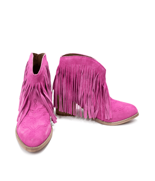 Amos Fringe Ankle Bootie in Magenta Suede - 110 Fashion Boots - The Farmhouse