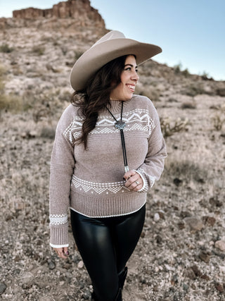 Arctic Trail Nordic Boho Western Sweater, Mocha - The Farmhouse