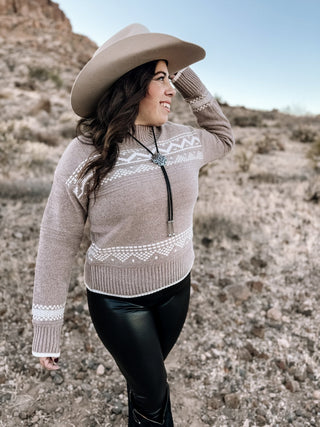 Arctic Trail Nordic Boho Western Sweater, Mocha - The Farmhouse