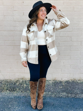 Autumn Breeze Flannel Shacket, Khaki - The Farmhouse