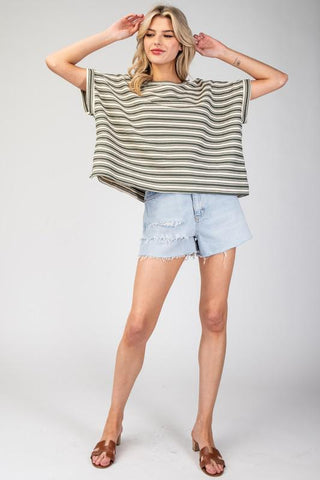 Autumn Stripe Boxy Top, Olive - The Farmhouse