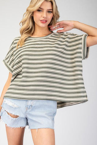 Autumn Stripe Boxy Top, Olive - The Farmhouse