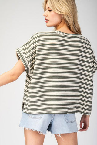 Autumn Stripe Boxy Top, Olive - The Farmhouse