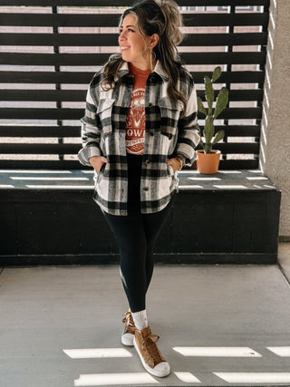 Autumn's Embrace Relaxed Urban Shacket Flannel, Black - The Farmhouse