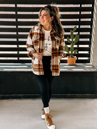 Autumn's Embrace Relaxed Urban Shacket Flannel, Clay - The Farmhouse