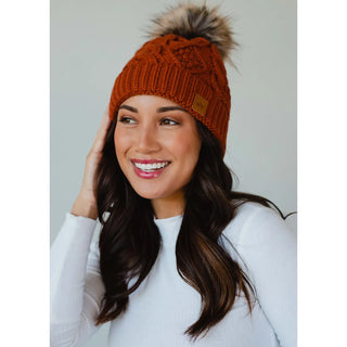 Winter Haven Cable Pom Hat, Rust