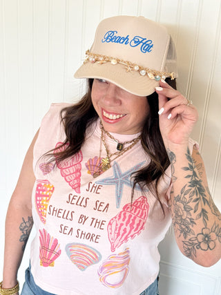 Beach Hat Cursive Cream Trucker - 260 Fashion Accessories - The Farmhouse