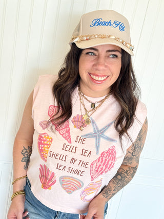 Beach Hat Cursive Cream Trucker - 260 Fashion Accessories - The Farmhouse