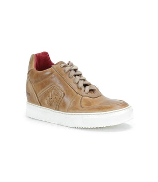 Detail view of Bed Stu Andromeda tan rustic leather high-top sneaker
