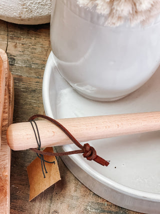 Beech Wood Dish Brush with Leather Strap - The Farmhouse