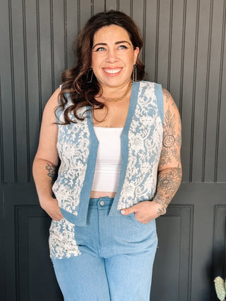 Belle Lace Denim Vest, Light Wash Denim - The Farmhouse