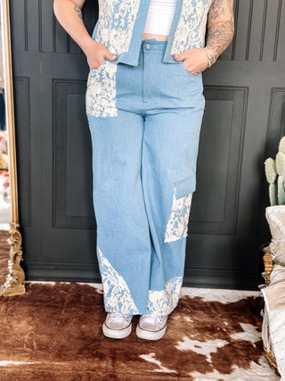 Belle Lace Wide Leg Denim Jeans, Light Wash Denim - The Farmhouse