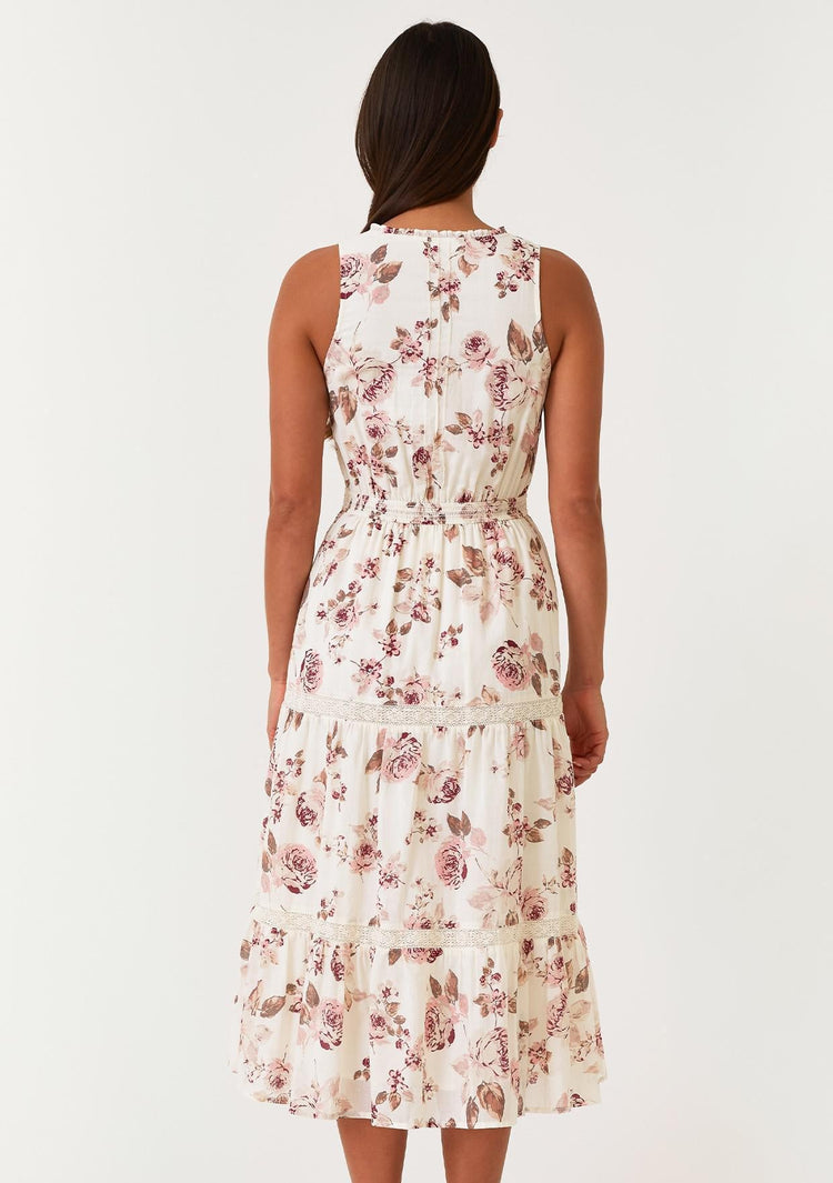 Betty Floral Lace Sleeveless Tiered Midi Dress - The Farmhouse