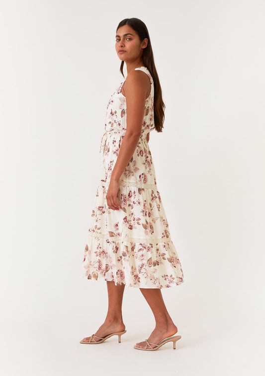 Betty Floral Lace Sleeveless Tiered Midi Dress - The Farmhouse