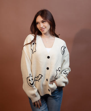 BIBI Women's Halloween Ghost Pumpkin Button Cardigan - 150 Kimonos + Cardigans - The Farmhouse