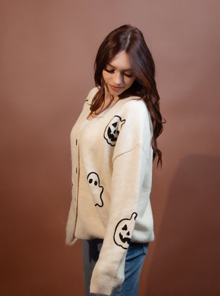 BIBI Women's Halloween Ghost Pumpkin Button Cardigan - 150 Kimonos + Cardigans - The Farmhouse