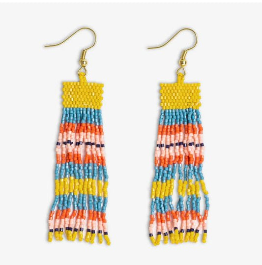 Billie Mixed Horizontal Stripes Beaded Finge Earrings - Sunset - The Farmhouse