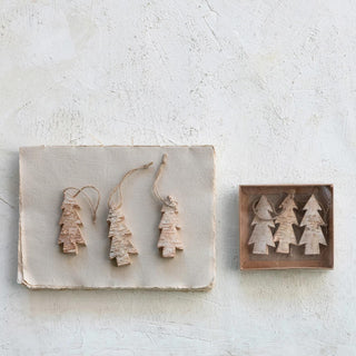 Birch Bark Tree Shaped Ornaments in Kraft Box - The Farmhouse