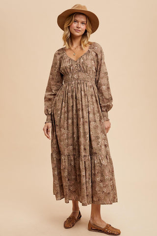 Blooming Horizons Boho Western Raglan Maxi Dress, Olive - The Farmhouse