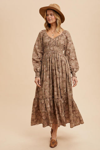 Blooming Horizons Boho Western Raglan Maxi Dress, Olive - The Farmhouse