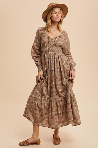 Blooming Horizons Boho Western Raglan Maxi Dress, Olive - The Farmhouse