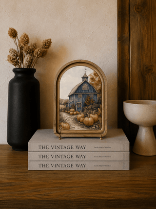 Blue Fall Barn Arch Framed Art 6x8" - 420 Home Decor - The Farmhouse