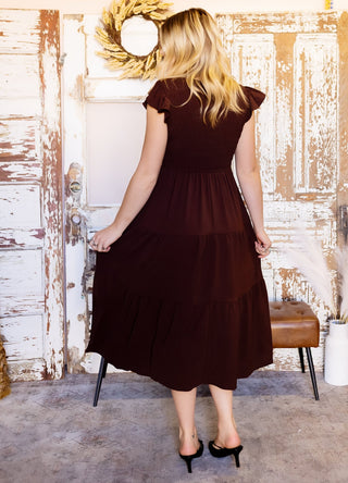BLUE PEPPER Harvest Flutter Sleeve Midi Dress, Brown - 170 Dresses - The Farmhouse