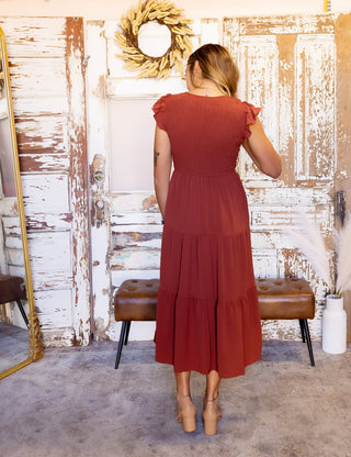 BLUE PEPPER Harvest Flutter Sleeve Midi Dress, Terracotta - 170 Dresses - The Farmhouse