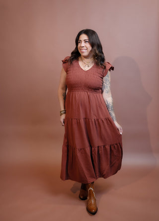 BLUE PEPPER Harvest Flutter Sleeve Midi Dress, Terracotta - 170 Dresses - The Farmhouse