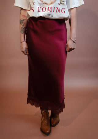 BLUE PEPPER Women's Burgundy After Dark Lace Midi Skirt - 220 Shorts + Skirts - The Farmhouse