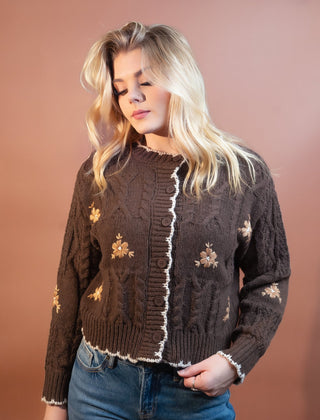 BLUE PEPPER Women's Chocolate Meadow Cable Cardigan - 150 Kimonos + Cardigans - The Farmhouse