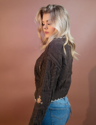 BLUE PEPPER Women's Chocolate Meadow Cable Cardigan - 150 Kimonos + Cardigans - The Farmhouse