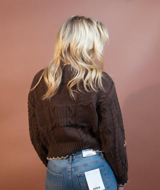 BLUE PEPPER Women's Chocolate Meadow Cable Cardigan - 150 Kimonos + Cardigans - The Farmhouse