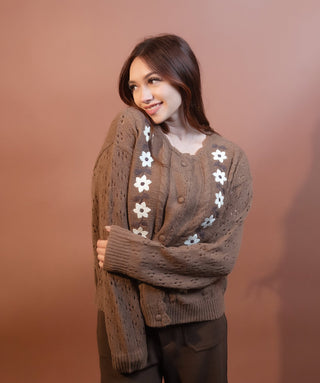 BLUE PEPPER Women's Chocolate Wildflower Crochet Cardigan - 150 Kimonos + Cardigans - The Farmhouse